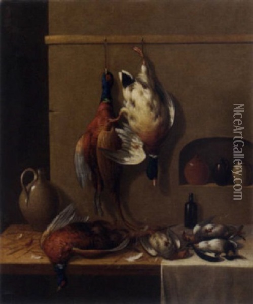 Pheasant, Duck, And Other Game In A Pantry Oil Painting - William Cruickshank