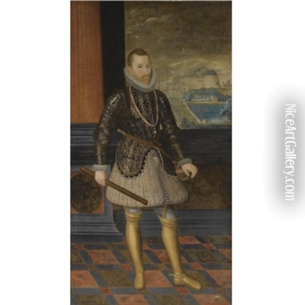 Portrait Of A Nobleman, Believed To Be The Archduke Albert Of Austria (1559-1621), Full Length, Wearing Armour And The Order Of The Golden Fleece Oil Painting - Juan Pantoja de la Cruz