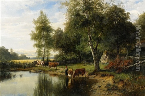 L'abreuvoir Oil Painting - Edward (Johan-Edvard) Bergh