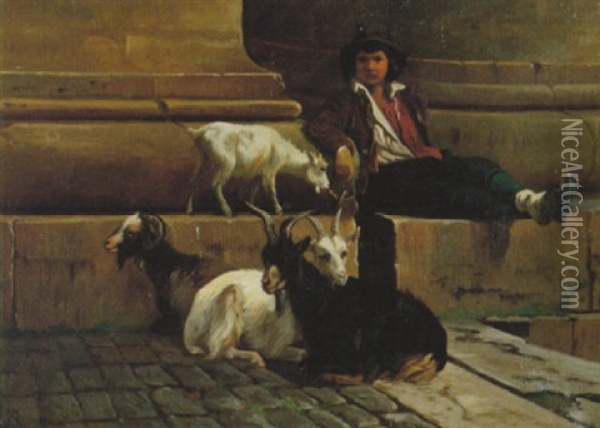 Gosse Vaktande Getter Oil Painting - Adolf Heinrich Mackeprang