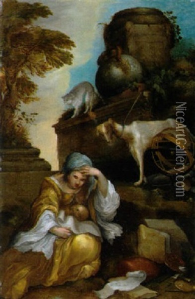 Allegorie Der Melancholie Oil Painting - Giovanni Benedetto Castiglione