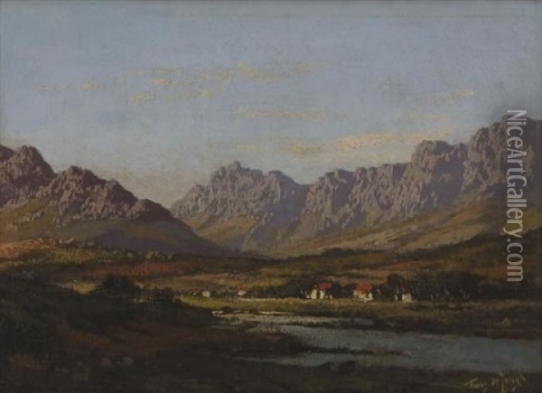 Homestead In A Mountainous Setting Oil Painting - Tinus de Jongh