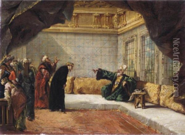 Dergoumidas Before The Grand Vizier Oil Painting - Giovanni Antonio Guardi
