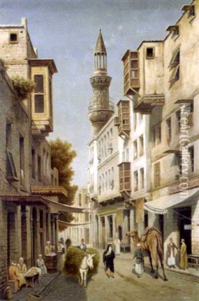 Rue Animee Au Caire Oil Painting - Victor Carabain