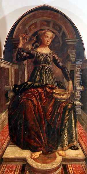 Temperance, from a series of panels depicting the Virtues designed for the Council Chamber of the Merchants Guild Hall, 1469 Oil Painting - Piero del Pollaiolo