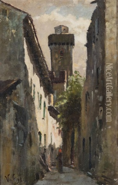 City Alley (ancient Village) Oil Painting - Vincenzo Cabianca