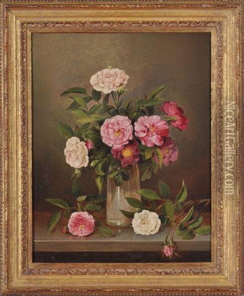 Still Life With Pink Roses Oil Painting - Eduard Klieber