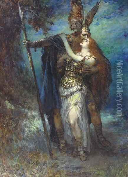Wotan and Brutnnhilde Oil Painting - Ferdinand Leeke