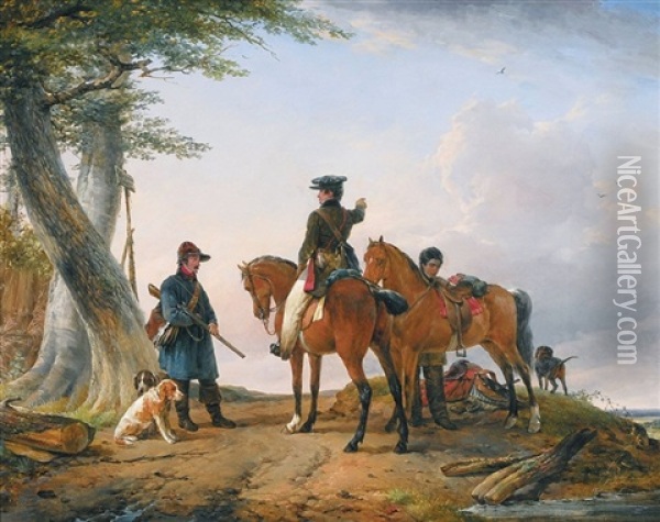 Jagers In Een Landschap Oil Painting - Joseph Jodocus Moerenhout