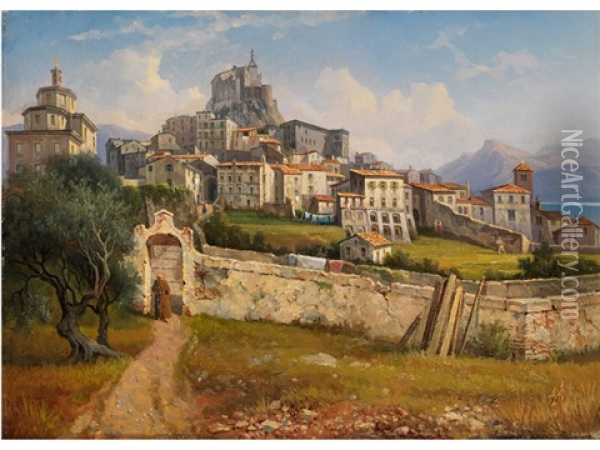 Blick Auf Subiaco Oil Painting - Gustaf Wilhelm Palm