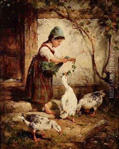 The Goose Girl Oil Painting - Antonio Montemezzano