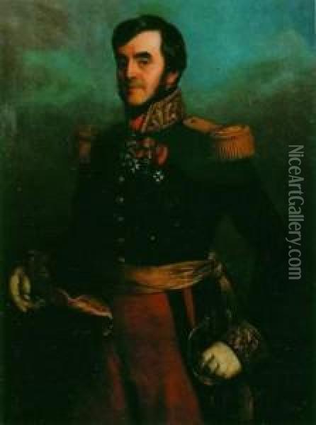< General De Brigade Sous Louis Philippe, De Â¾ En Grand Uniforme, Portant Ses Decorations >. Oil Painting - Eugene Quesnet
