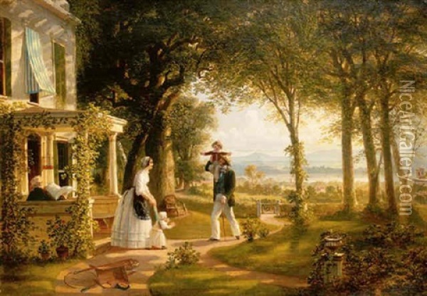 House On The Hudson, 1852 Oil Painting - Thomas Prichard Rossiter