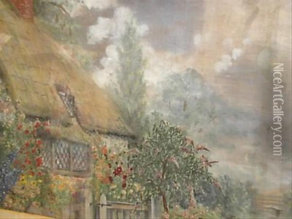 Cottage Scene With Flowers Oil Painting - Mabel Hamar