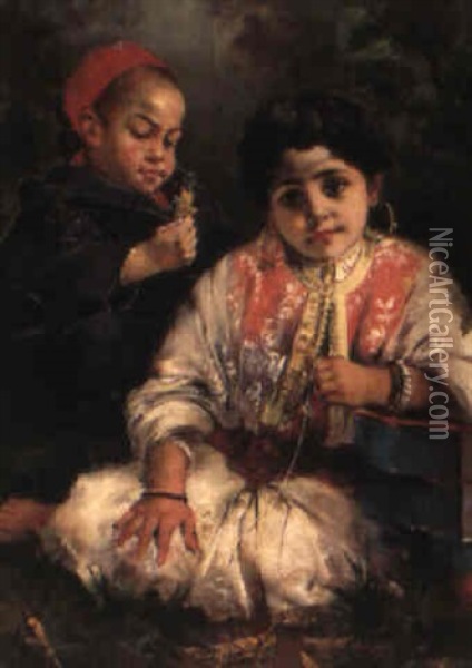 Enfants Aux Sauterelles Oil Painting - Harry Humphrey Moore