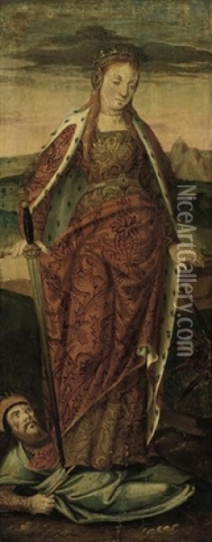 Saint Catherine Of Alexandria Oil Painting - Jacob Cornelisz Van Oostsanen