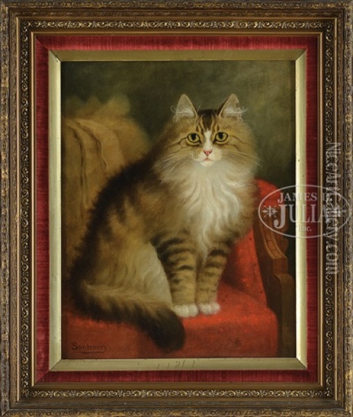 Cat On A Victorian Chair Oil Painting - Percy A. Sanborn