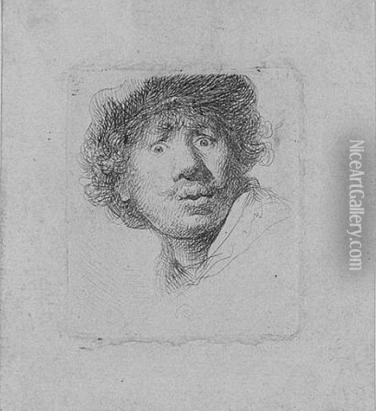 Self Portrait In A Cap, 
Open-mouthed (bartsch, Holl.320; Hind 32; Bjorklund & Barnard 30-0) Oil Painting - Rembrandt Van Rijn