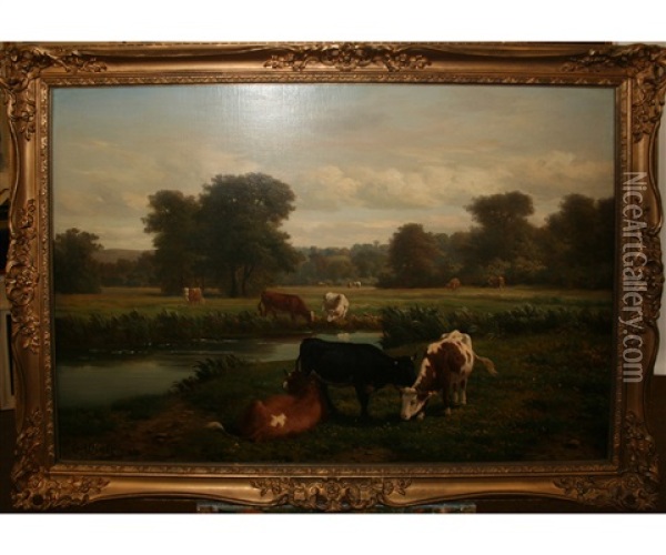 Cattle Resting In A Verdant Landscape Oil Painting - Guillaume (Wilhelm) Wintz