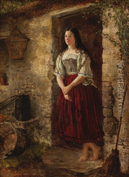The Cottage Door, A Reverie Oil Painting - Colin Hunter