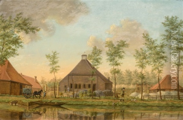 Fluss Mit Hauserzeile Oil Painting - Wouterus De Nooy