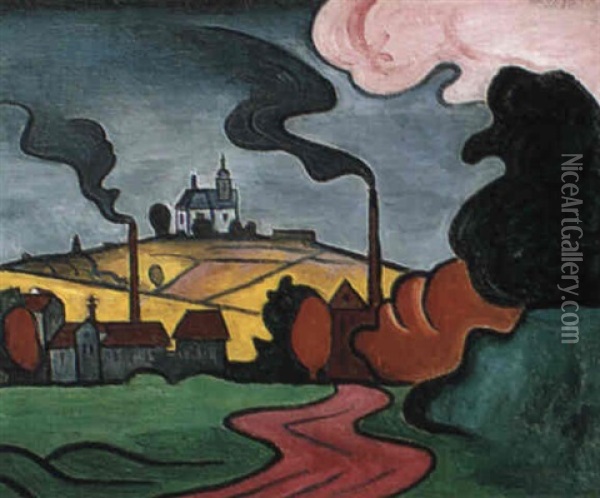 Industrial Landscape Oil Painting - Bohumil Kubista