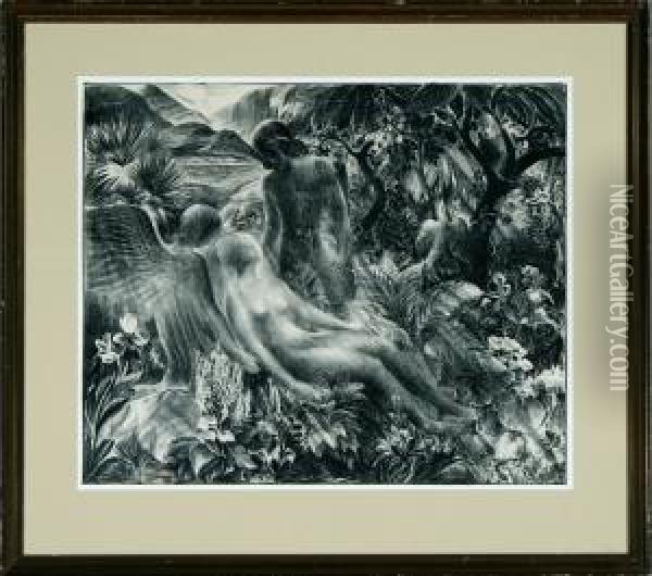 Jungle With Naked Persons Oil Painting - Just Andersen
