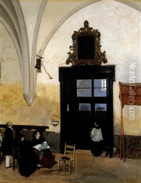 Aspettando Il Battesimo Oil Painting - Domenico Induno