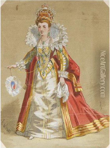 Costume Designs Of The Elizabethan Period Oil Painting - Alfred F. De Prades