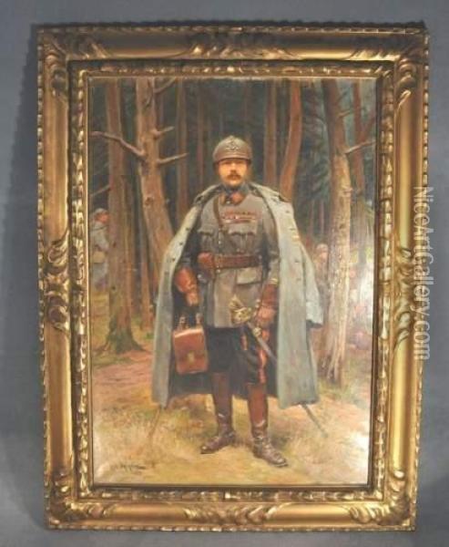 Portrait En Pied De Mr Le Conseiller Albanel En Tenue Militaire Oil Painting - Alphonse Lalauze
