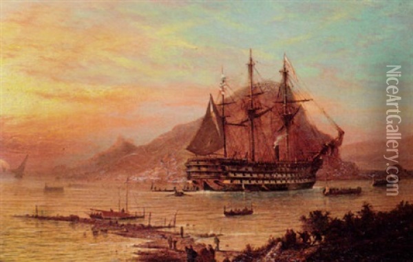 H.m.s. Royal Albert Ashore In Zea Bay Oil Painting - Isaac Walter Jenner
