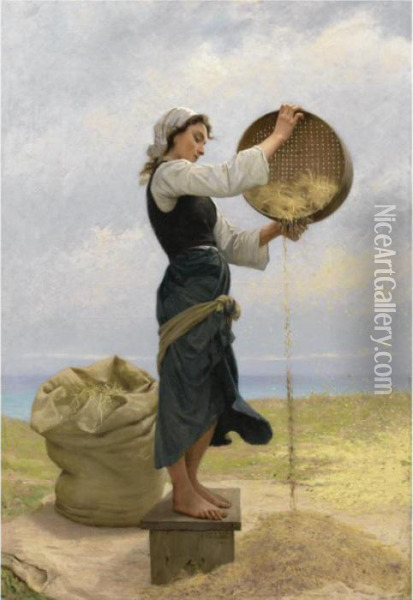 Woman Sifting Oil Painting - Francois Alfred Delobbe
