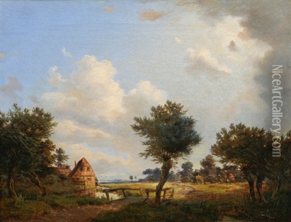 In The Elbe Marshes Oil Painting - Johann Marcus Haeselich
