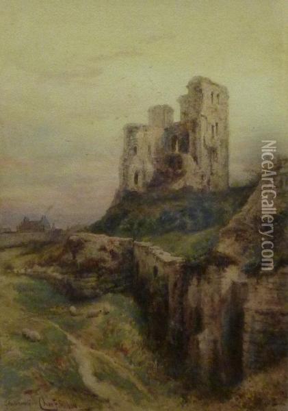 'scarborough' Castle From The North Side Oil Painting - Charles Frederick Allbon