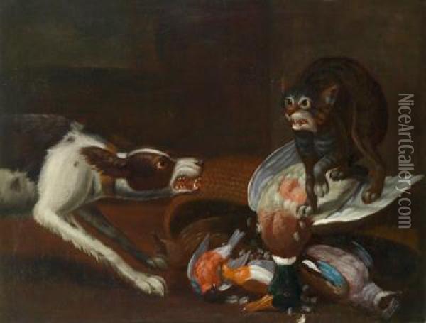 Jagdstillleben Mit Einem Hund Und Einer Katze Oil Painting - Giovanni Francesco Briglia