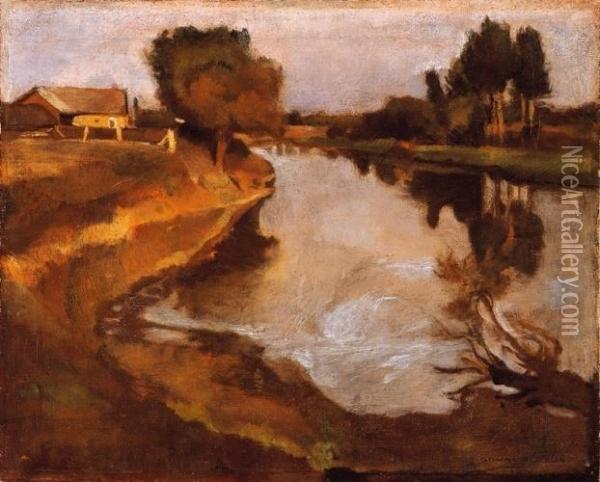 By The Riverside, About 1902-3 Oil Painting - Bela Ivanyi Grunwald