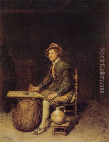 A Seated Peasant In A Tavern Oil Painting - Philips Koninck