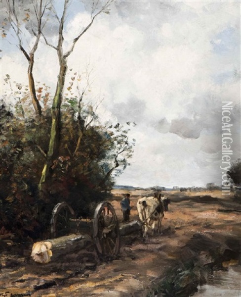 The Pulling Of The Logging Wheels Oil Painting - Willem George Frederik Jansen