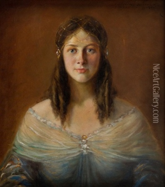 Portret Marii Mokrzynskiej Z Domu Pelc Oil Painting - Leonard Winterowski