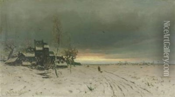 Weite Winterlandschaft Mit Untergehender Sonne Oil Painting - Friedrich Josef Nicolai Heydendahl