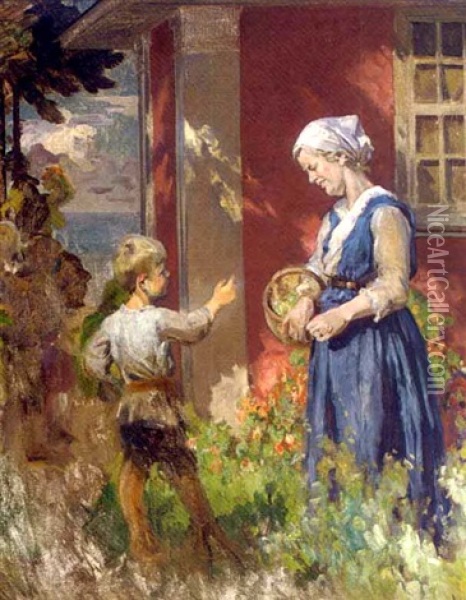 Mother And Child Oil Painting - Viggo Pedersen