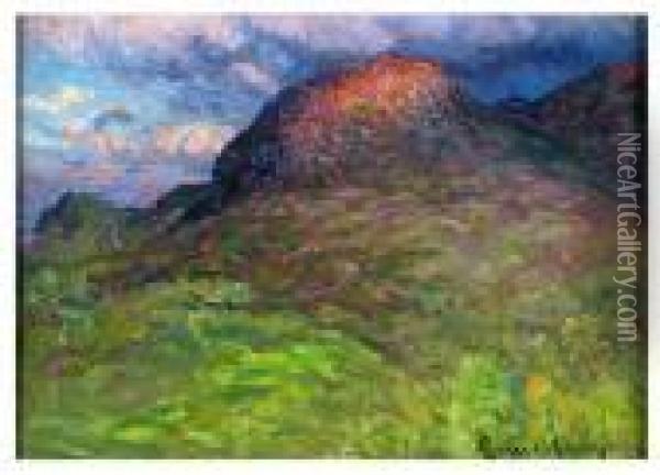 Sun Reflecting Red Off Mountain Rock Oil Painting - John Joseph Enneking