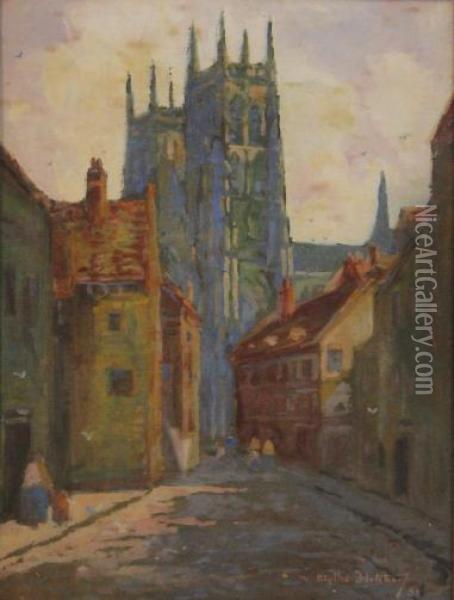 Cathedral And Street Scene Oil Painting - Blythe Fletcher