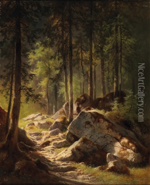 Woodland Path Suffused With Light Oil Painting - Carl Hasch
