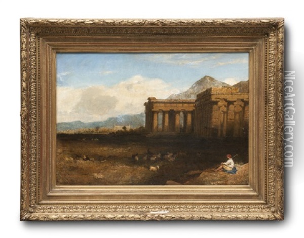 Griechische Tempelruinen In Suditalienischer Landschaft Oil Painting - George Edwards Hering