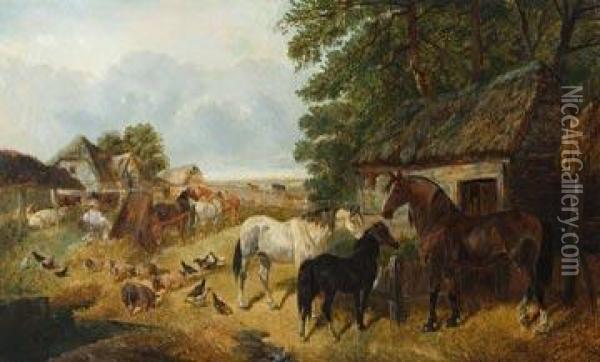 A View Of A Farmyard. Oil Painting - John Frederick Herring Snr