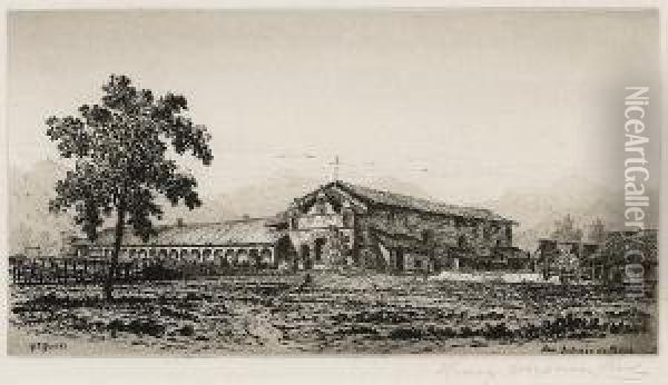 View Of San Antonio De Padua 
Mission, California, Pl. 14, From Etchings Of The Franciscan Missions Of
 California Oil Painting - Henry Chapman Ford