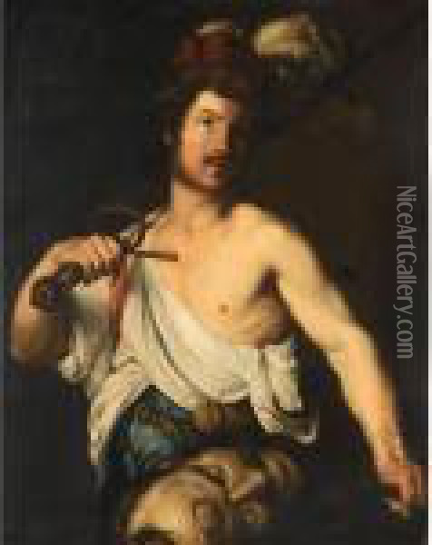 David With The Head Of Goliath Oil Painting - Bernardo Strozzi