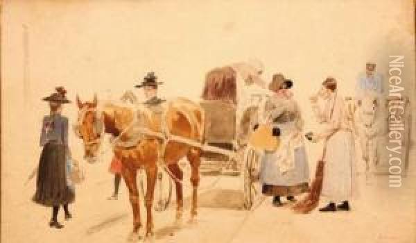 Scene De Rue A La Carriole Oil Painting - Jules Antoine Voirin