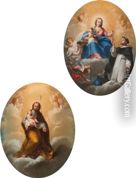 Virgen Con Nino Y Santo Domingo (2 Works) Oil Painting - Mariano Salvador de Maella